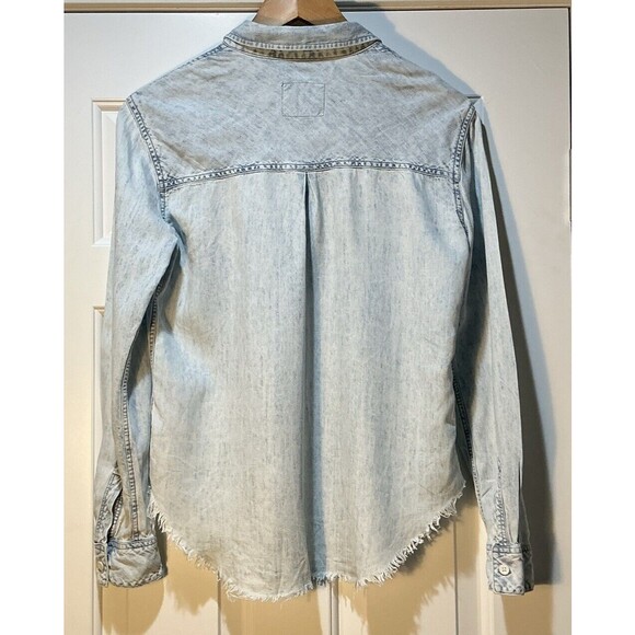 Rails Denim Ingrid Raw Hem Shirt Light Acid Wash Button Up Long Sleeve Sz XS - Picture 4 of 8